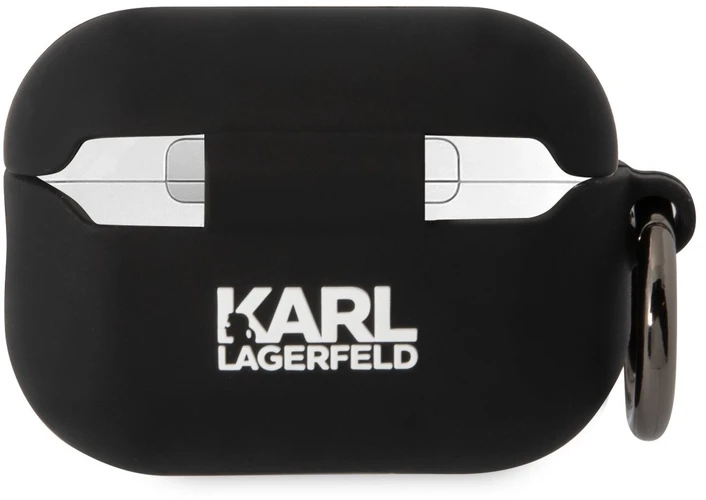 AirPods Pro 2 Karl Lagerfeld silikoninis Karl Head 3D ausinių dėklas juodos spalvos