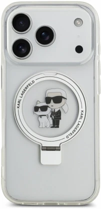 Karl Lagerfeld Ringstand Karl and Choupette MagSafe dėklas skirtas Apple iPhone 17 Pro Max baltos spalvos
