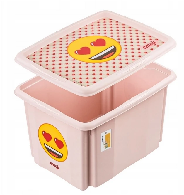 Kids Euroswan Keeeper Box with lid 30L Karolina "Emoji Hearts" 45x35x27cm pink