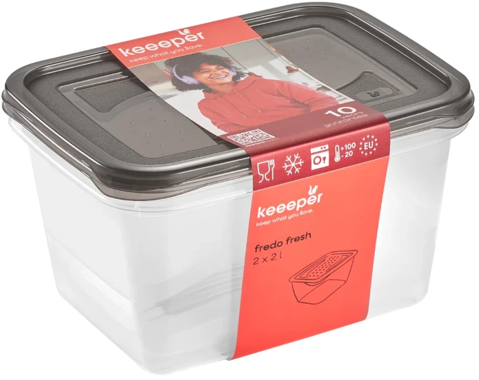 Stoneline Keeeper Food container set rectangular 2x2L Fredo "Fresh" transparent/crystal pilka