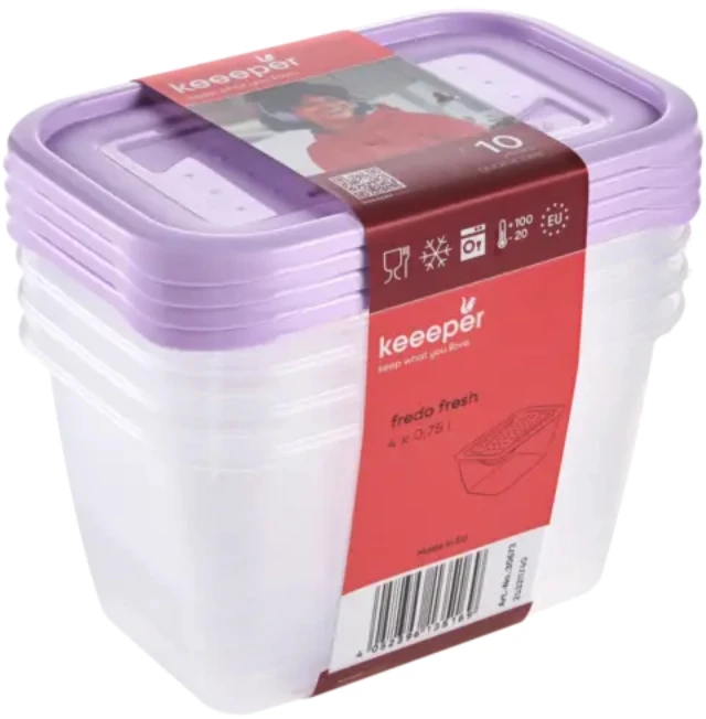 Keeeper Food container set rectangular 4x0,75L Fredo "Fresh" transparent/light violetinė