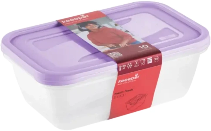 Stoneline Keeeper Pārtikas trauciņu komplekts taisnstūrveida 2x3 3L Fredo „Fresh“ caurspīdīgs/maigi violets