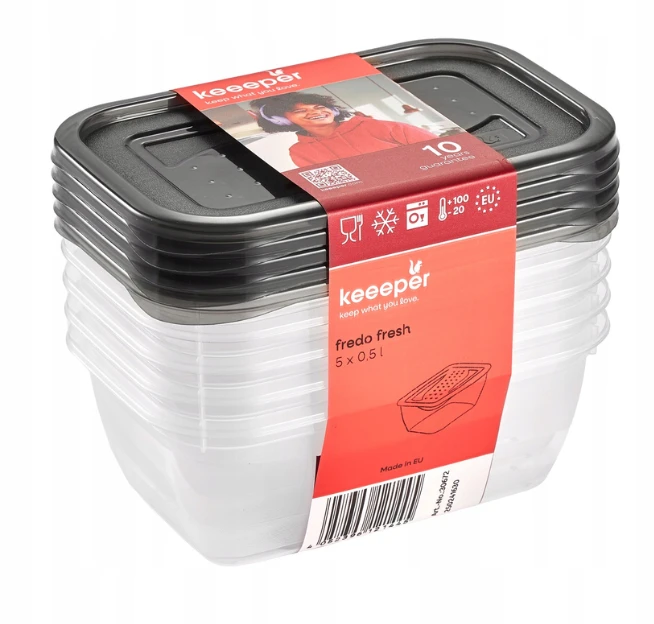 Stoneline Keeeper Food container set rectangular 5x0.5L Fredo "Fresh" transparent/crystal pilka