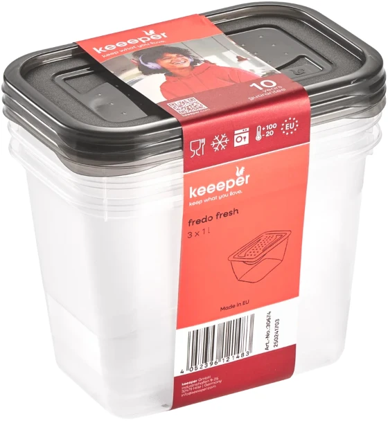 Keeeper Food container set rectangular 3x1L Fredo "Fresh" transparent/crystal pilka