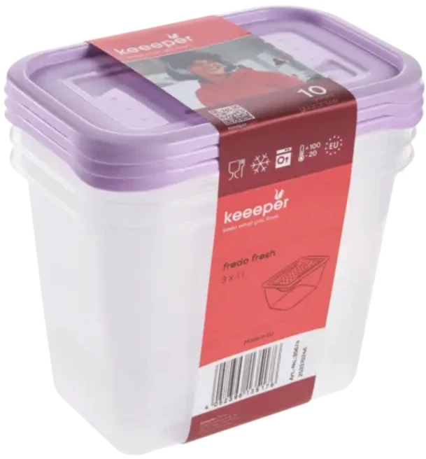 Stoneline Keeeper Food container set rectangular 3x1L Fredo "Fresh" transparent/light violetinė