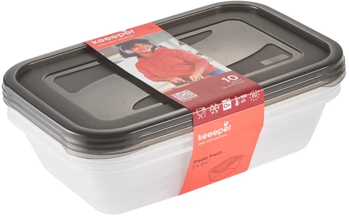 Stoneline Keeeper Food container set rectangular 3x2,4L Fredo "Fresh" transparent/crystal pilka
