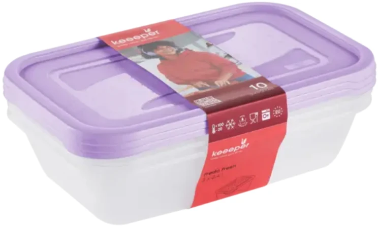 Stoneline Keeeper Food container set rectangular 3x2,4L Fredo "Fresh" transparent/light violetinė