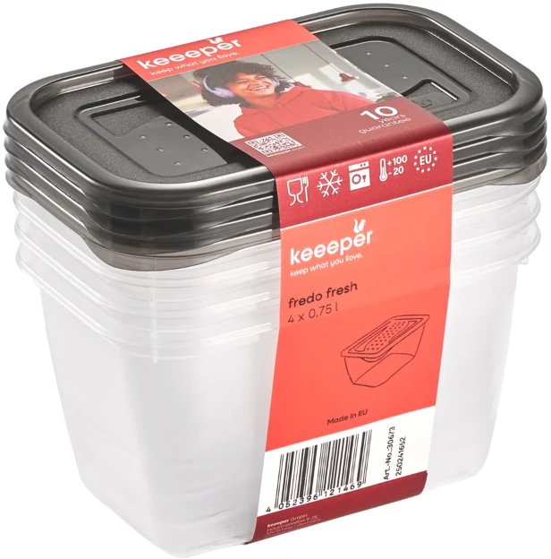Stoneline Keeeper Food container set rectangular 4x0,75L Fredo "Fresh" transparent/crystal pilka
