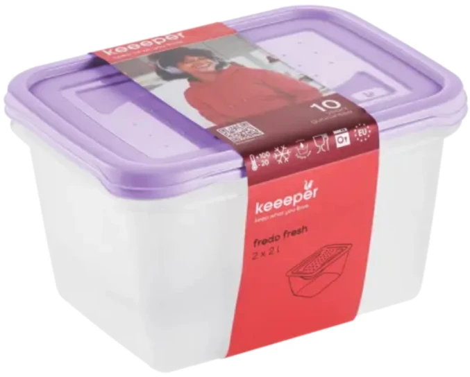 Keeeper Food container set rectangular 2x2L Fredo "Fresh" transparent/light violetinė