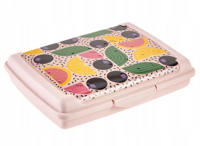 Mpl Power Keeeper maisto laikymo indelis su dekoratyvine spragtelėjimo formos dėžute, mini, 0,5 l, Carla „Vaisiai“, 17 x 13 x 3,5 cm, rožinis