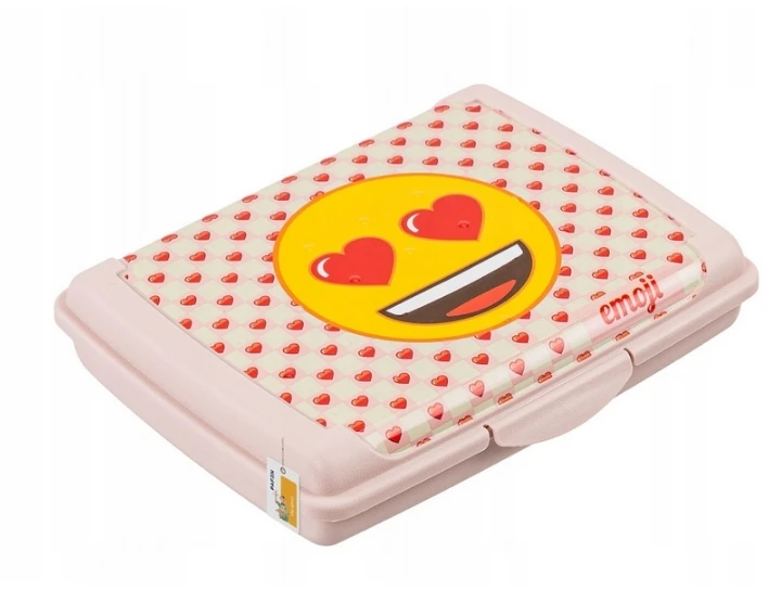 Mpl Power Keeeper maisto laikymo indelis su dekoratyvine spragtelėjimo formos dėžute, mini, 0,5 l, Carla, „Emoji Hearts“, 17 x 13 x 3,5 cm, rožinis