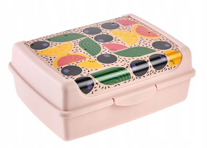 Mpl Power Keeeper maisto laikymo indelis su dekoratyvine spustelėjimo formos dėžute midi 1 l Carla „Vaisiai“ 17 x 13 x 7 cm rožinis