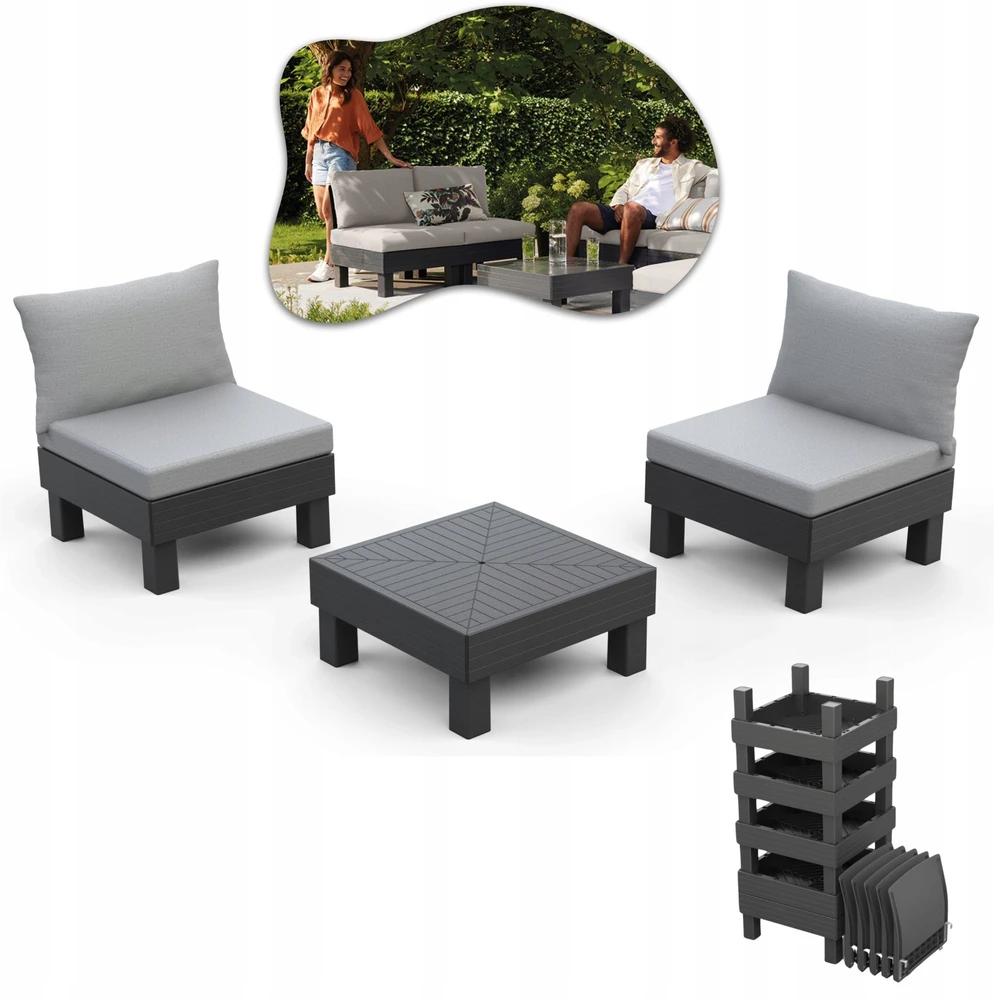 Lauko baldų komplektas Keter Sodo baldų komplektas Elements Balcony Set pilka šviesiai pilka