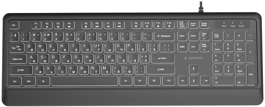 Gembird KB-UML-04-CYRL Slim su laidu backlight klaviatūra, juodas, Cyrillic išdėstymas