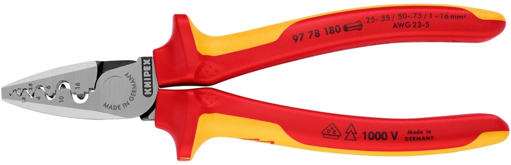 Replės elektrikams laidų antgaliams 0.25-16 mm² užspausti 97 78 180, Knipex