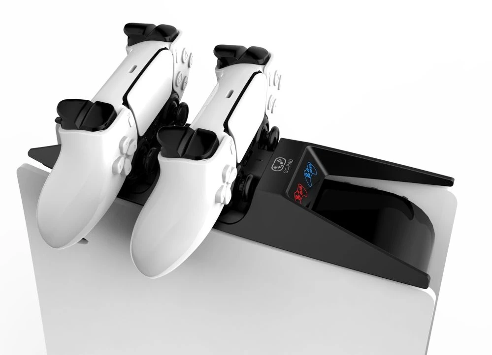 Saitake STK-DZ503 Dubultā uzlādes stacija Doks Sony PlayStation 5 PS5 kontrolieriem konsoles formā Melna