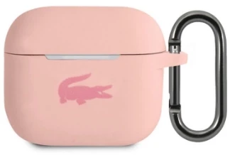 Lacoste Liquid Silicone Glossy Printing Logo dėklas skirtas Apple AirPods 3 rožinės spalvos
