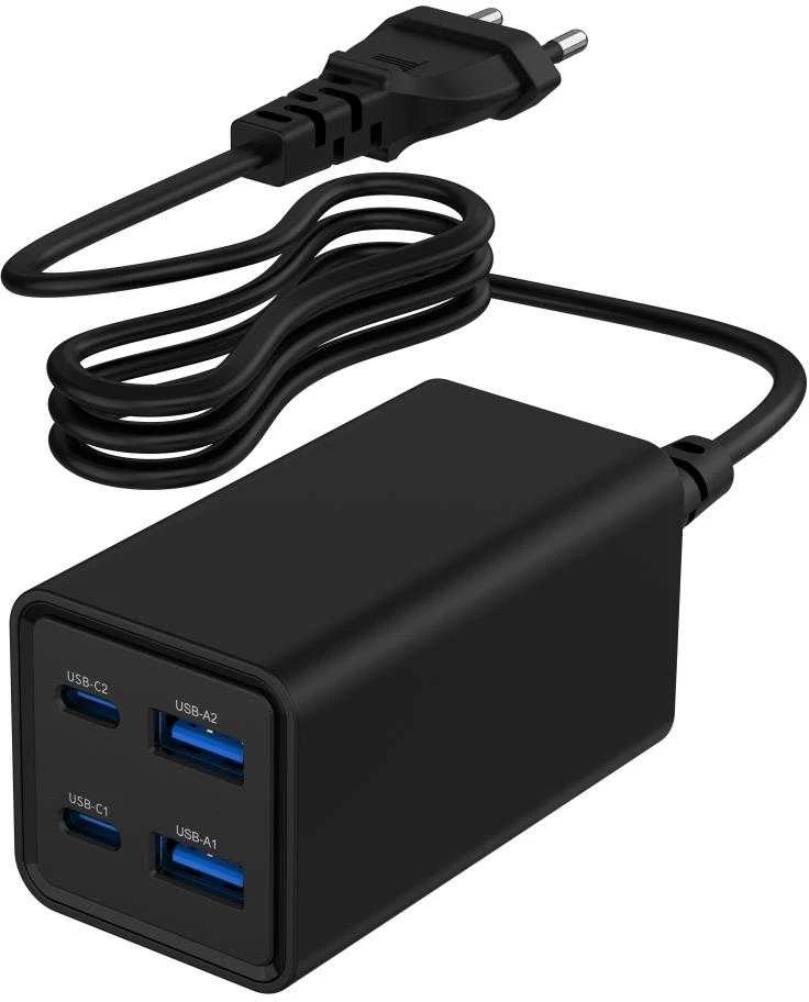 „Gembird“ USB PD USB C tipo, 4x USB, 65 W, GaN, juodas