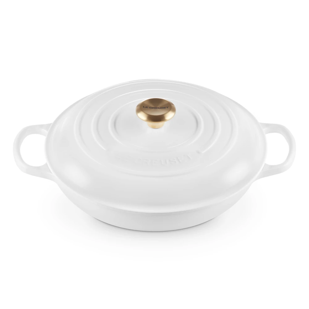 Ketaus puodas Le Creuset Gourmet su dangčiu, negilus, 3,5 l, 30 cm, baltas