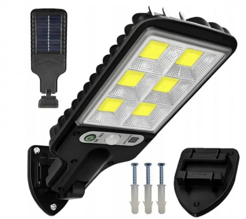 Dėklas Elight LU17 saules LED ielu lampa ar 120 COB gaismas diodēm – kustību sensors (PIR), ūdensizturīgs dizains un izturīgs ABS korpuss, juodas