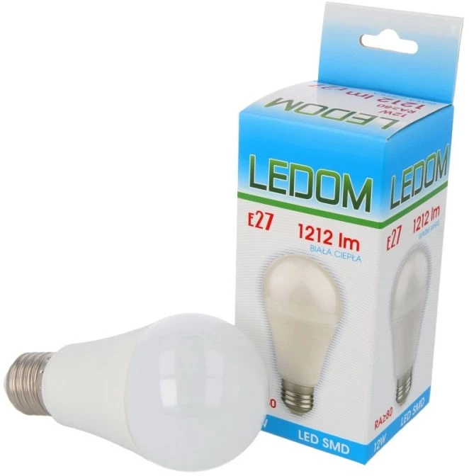 Lemputė LED E27 230V 12W A60 1212lm šiltai balta, LEDOM