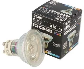 Lemputė LED GU10 230V 5W 340lm 50° šiltai balta, stiklinė, LED line