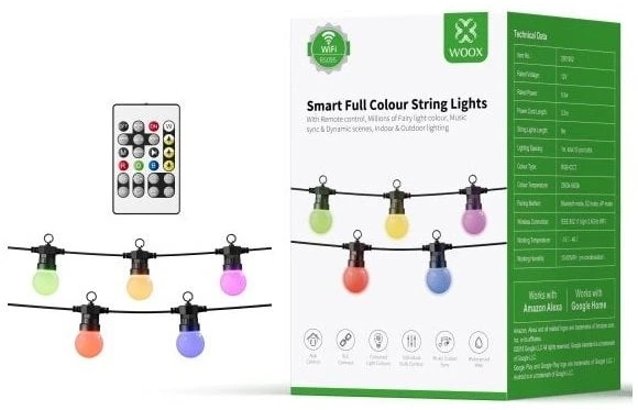 Woox Išmani LED girlianda, spalvota RGB + CCT, Wi-Fi, atspari drėgmei IP65, 9m, su papildomu pulteliu