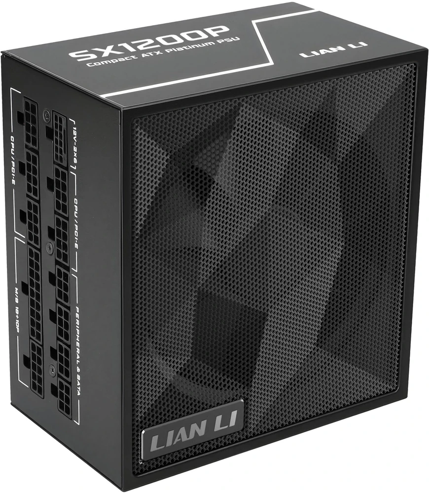 „Lian Li SX“ serijos „80 PLUS Platinum“ maitinimo šaltinis, pilnai modulinis, PCIe 5.1, ATX 3.1 × 1000 vatų, juodas