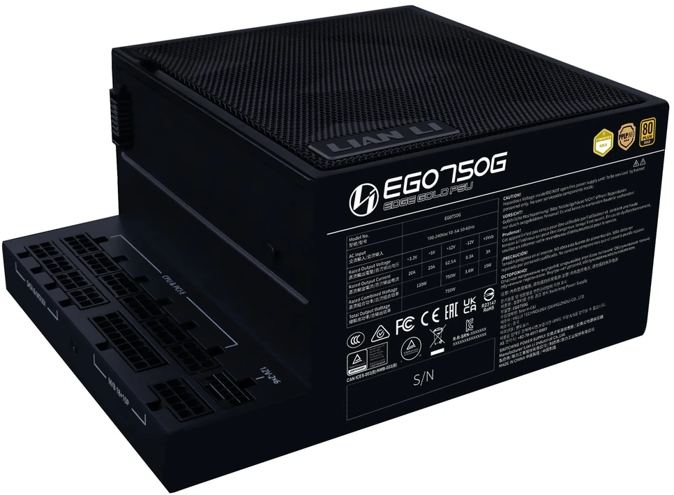 Lian Li EDGE EG750 80 PLUS Gold PSU, PCIe 5.1, ATX 3.1 – 750 Watt, juodos spalvos