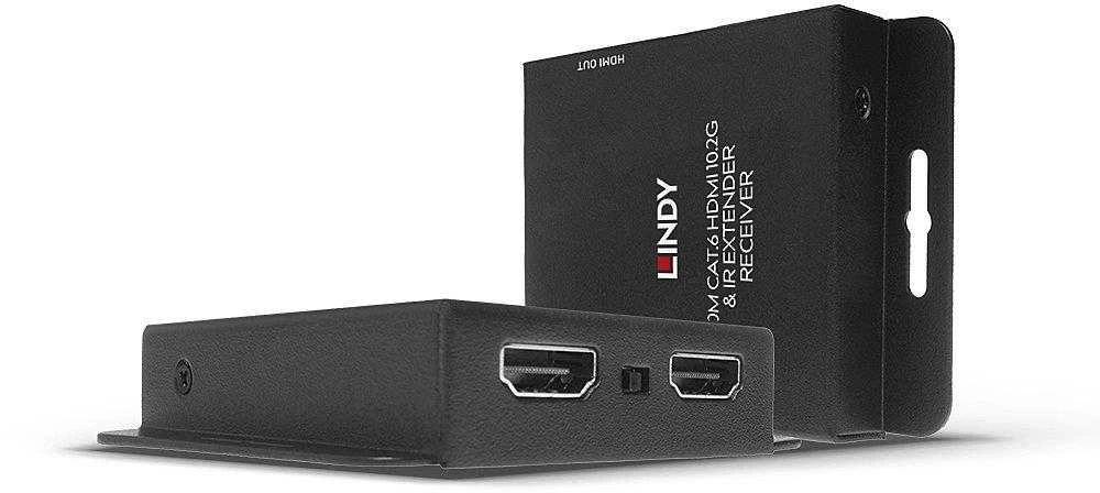 Lindy HDMI 4K60, IR ilgintuvas su PoC ir kilpine išvestimi, Cat.6, 70m