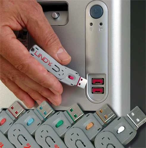 USB Priedas - LINDY USB A Prievado Blokatorius 4 vnt., Raktas, Baltas