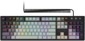 LORGAR Azar 514, Laidinė mechaninė žaidimų klaviatūra, RGB apšvietimas, 1680000 spalvų variacijų, 18 režimų, mygtukų skaičius: 104, 50M paspaudimų, linijiniai sapnų jungikliai, spyruoklinis kabelis iki 3,4m, ABS plastikas+metalas, magnetinis dangtelis, 450*136*39mm, išdėstymas baltas 1.17mm