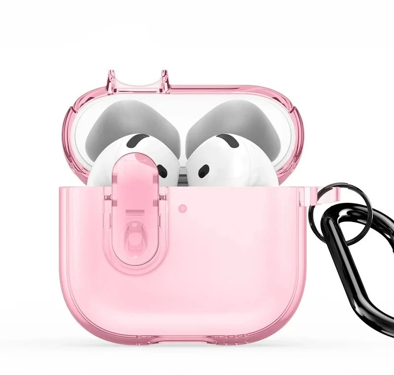 4kom.pl Dėklas na ausinės Dux Ducis Apple AirPods 4 PECL Series PC+TPU Cover su karabinu Rožinė