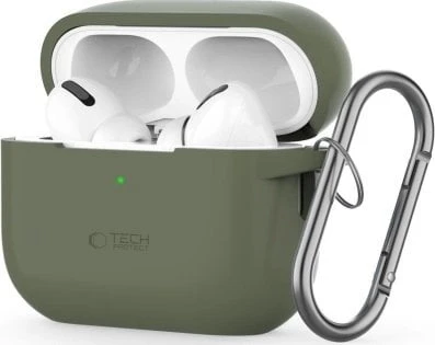 Dėklas Apple AirPods Pro 1 / 2 Tech-Protect silikoninis su karabinu Olive žalias