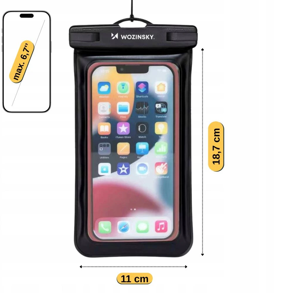Wozinsky WWE-01 vandeniui atsparus dėklas su PVC juostele - juodas