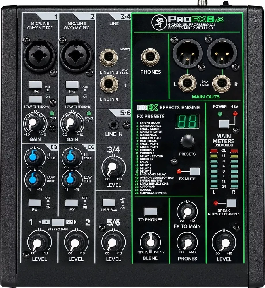 Mackie ProFX6v3 - 6 kanalų analoginis maišytuvas su USB sąsaja, juodas
