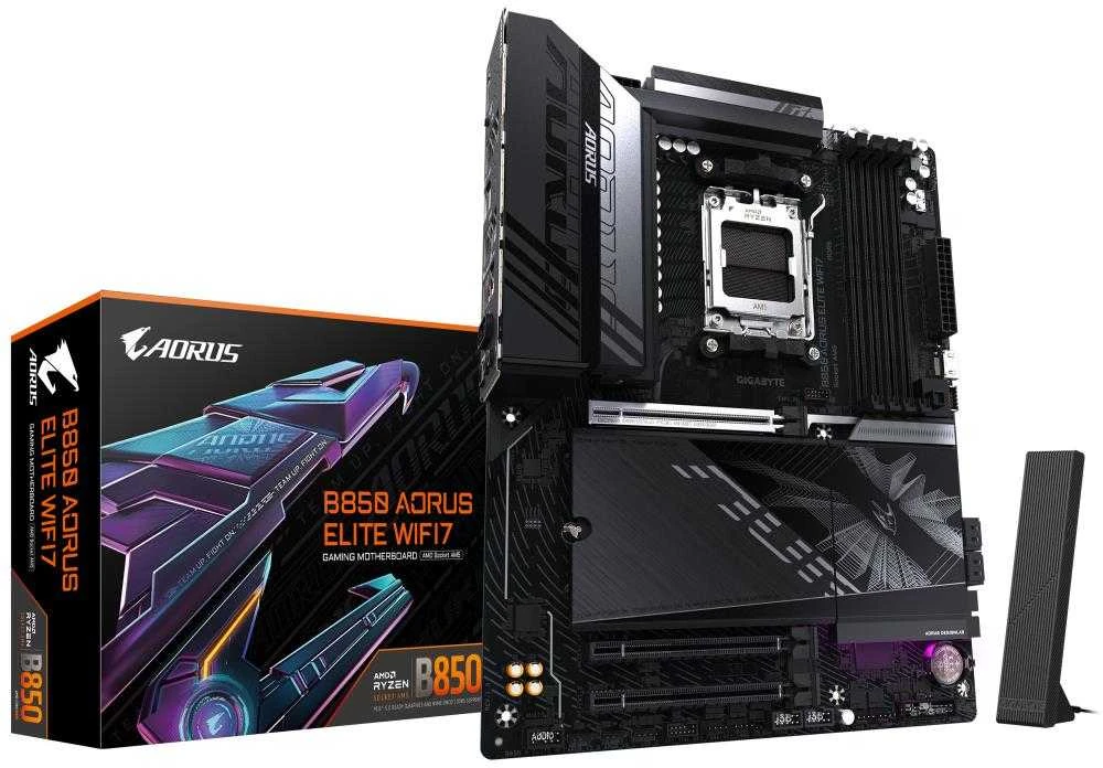 Pagrindinė plokštė „Gigabyte B850 A ELITE WF7“ | Procesorių šeima AMD | Procesoriaus lizdas AM5 | DDR5 | Palaikomos kietojo disko sąsajos SATA, M.2 | SATA jungčių skaičius 4