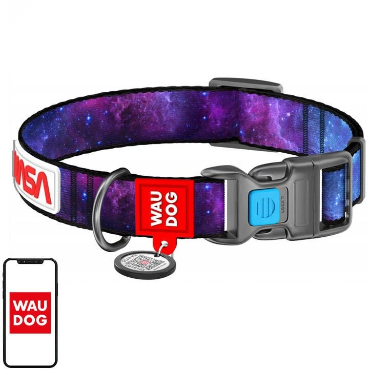 Waudog "NASA21" nailoninis šuns antkaklis su QR kodu, M dydis, plotis 20 mm