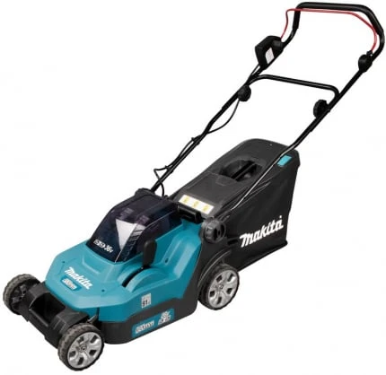 Makita DLM382PM2 akumuliatorinė vejapjovė 2 x 18 V, 38 cm, 2 x 4,0 Ah ličio jonų akumuliatoriai DC18RD 3 viename (pjovimas / surinkimas / mulčiavimas)