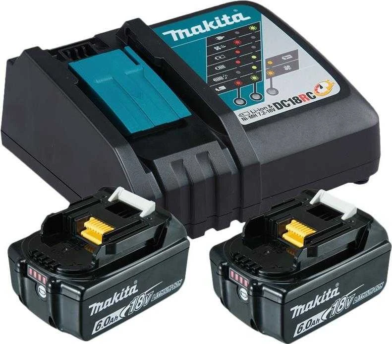Makita 18V įkroviklio komplektas su dviem 6Ah baterijomis