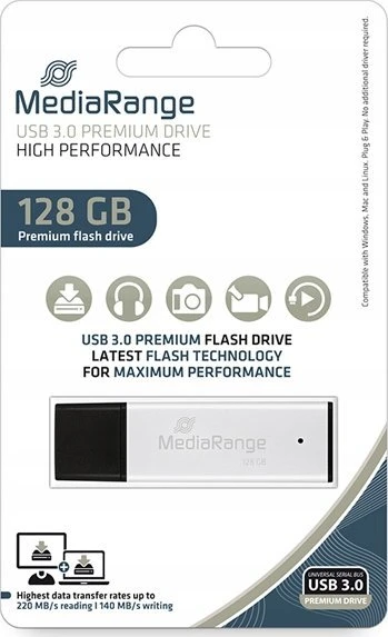 MediaRange High performance 128 GB, USB-Stick - sidabrinis/juodas, USB-A 3.2 Gen 1
