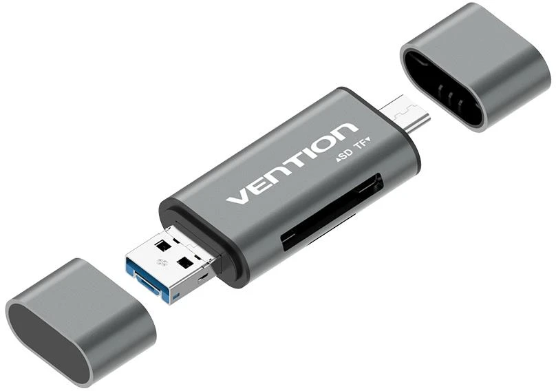 „Vention USB3.0“ daugiafunkcis kortelių skaitytuvas, pilkas, metalinis