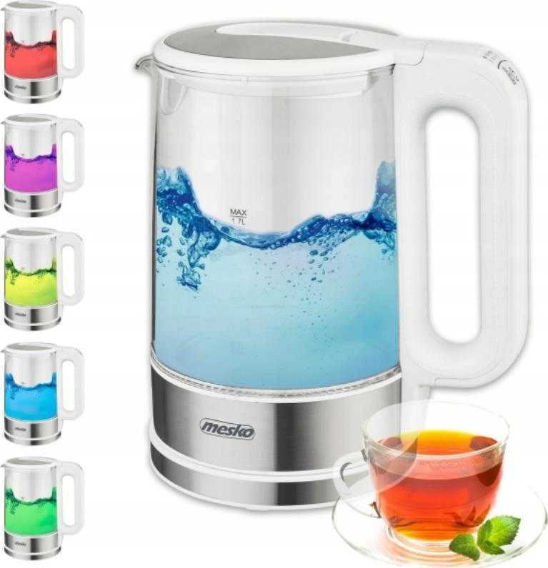 Mesko | Virdulys | MS 1301w | Electric | 1850 W | 1.7 L | Glass | 360° rotational base | Baltas