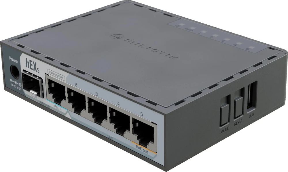 Maršrutizatorius MikroTik | hEX S (2025) | 10/100/1000 Mbit/s | Mesh palaikymas: ne | MU-MIMO: ne | Mobiliojo ryšio nėra