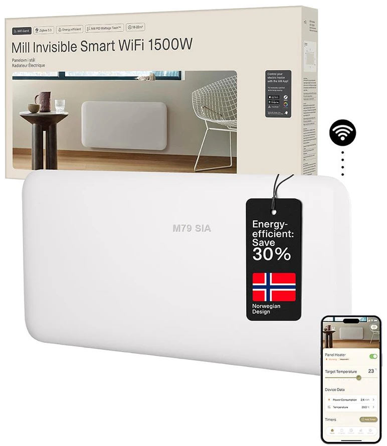 Šildytuvas Mill PA1500WIFI4 | 1500 W | iki 18-22 m² | Baltas | IPX4