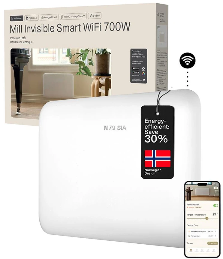 Šildytuvas Mill PA700WIFI4 | 700 W | 9–12 m² patalpoms | Baltas | IPX4