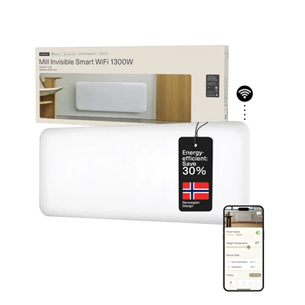 Elektrinis šildytuvas Mill Invisible Smart WiFi Panel Heater, 1300 W, Baltas, IPX4