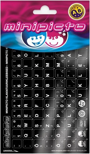 Klaviatūra Kolm Lovi Minipicto Minipikto klaviatūros lipdukas EST KB-UNI-EE01-BLK, juoda/balta