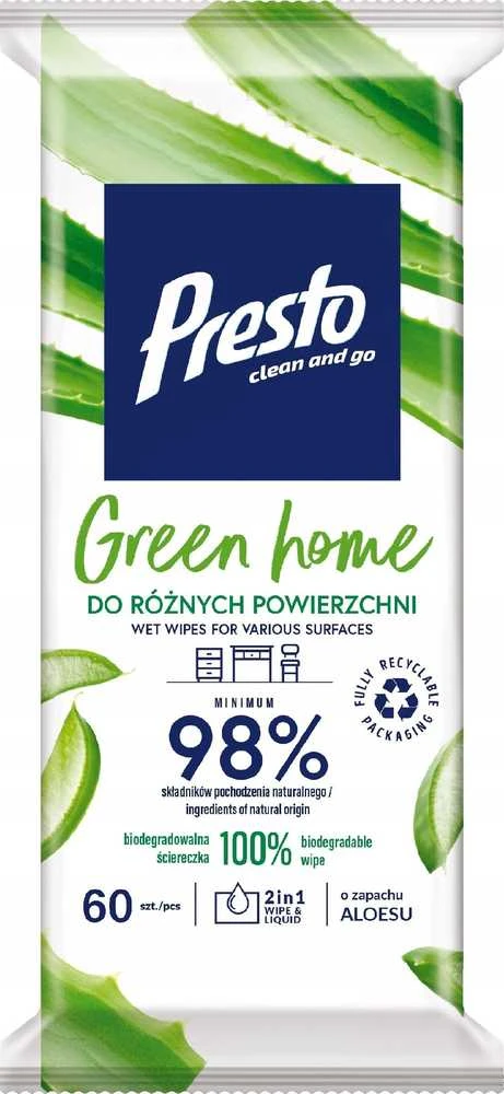 PRESTO Valymo šluostės įvairiems paviršiams Žalias Home 1 pak. - 60 vnt