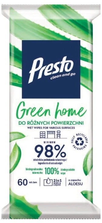 PRESTO Valymo šluostės įvairiems paviršiams Žalias Home 1 pak. - 60 vnt